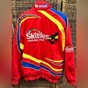 Nascar Skittles Racing Jacket in Red/Yellow/Blue- Large, Embroidered, Track Gear